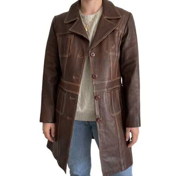 Vintage 90s Womens Wilsons Leather Brown Retro Mid Length Mid Mod Jacket Sz M - Picture 11 of 11